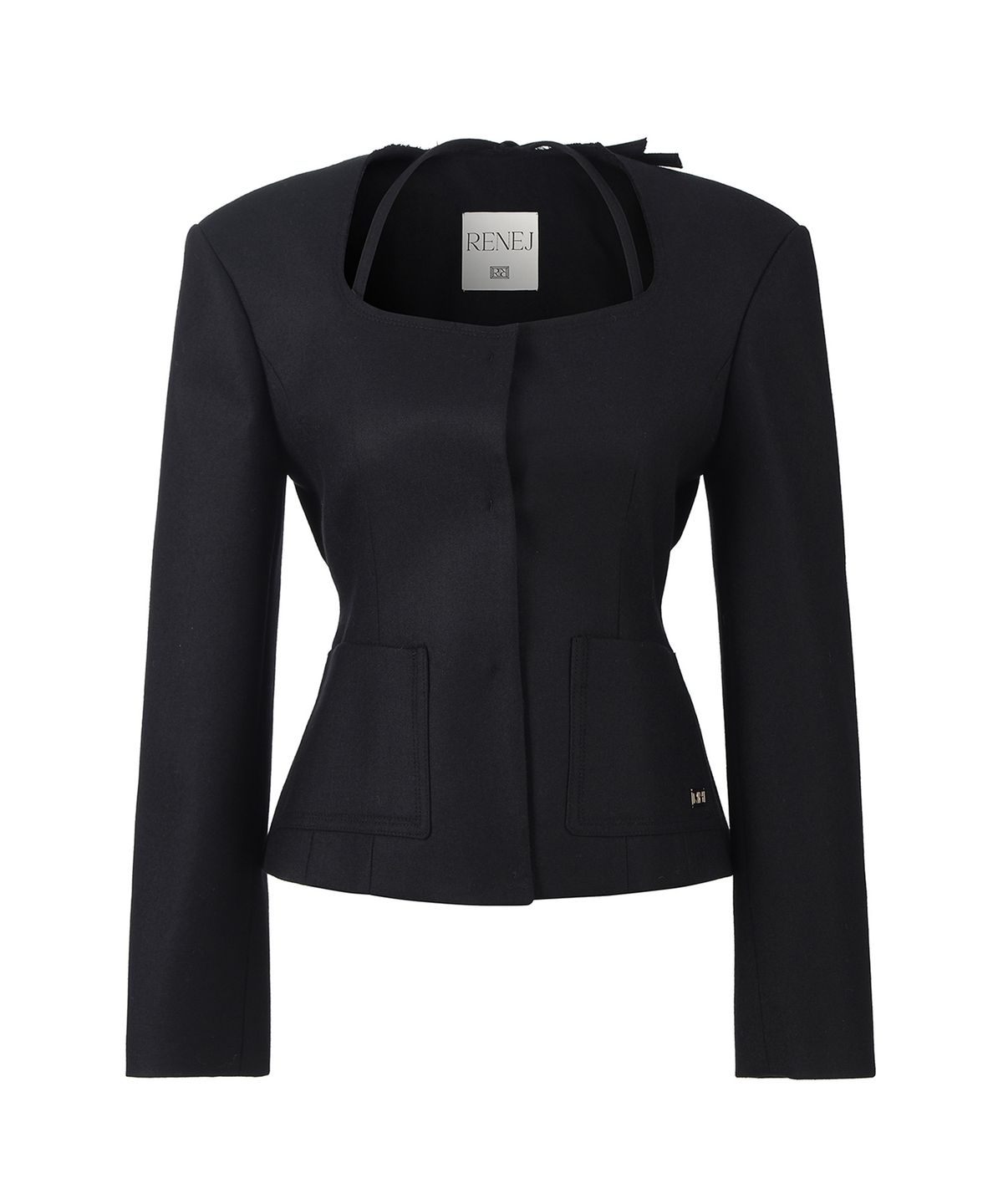 르네제이(RENEJ) Euro square-neck ribbon Jacket-BLACK