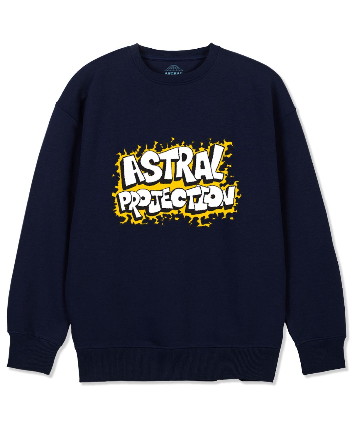 아스트랄 프로젝션(ASTRAL PROJECTION) 그라피티 로고 루즈핏 맨투맨_네이비