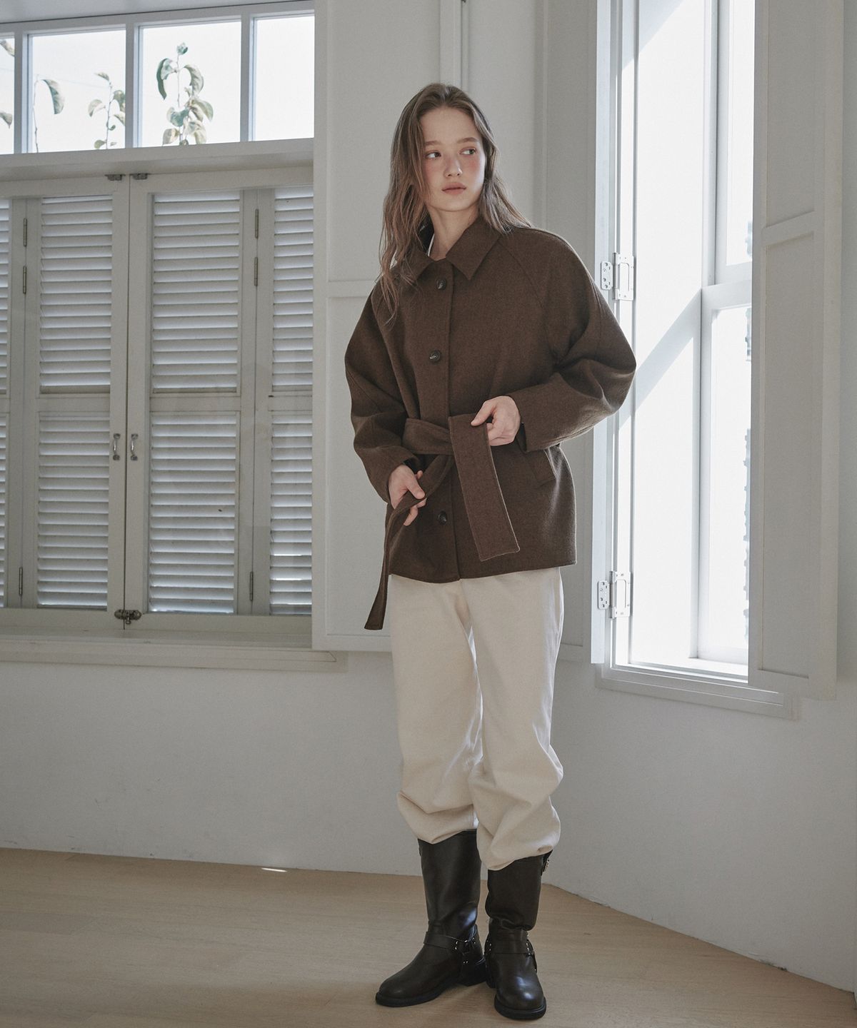마우솔레움(MAU SOLEUM) Gemma Wool Half Coat - Brown