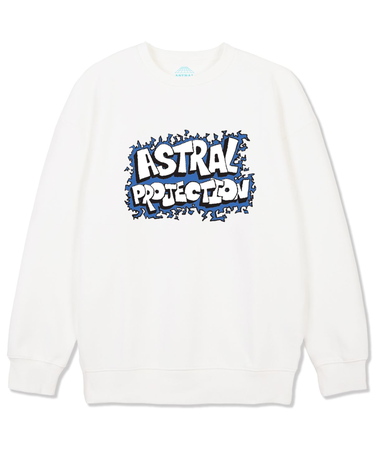 아스트랄 프로젝션(ASTRAL PROJECTION) 그라피티 로고 루즈핏 맨투맨_화이트