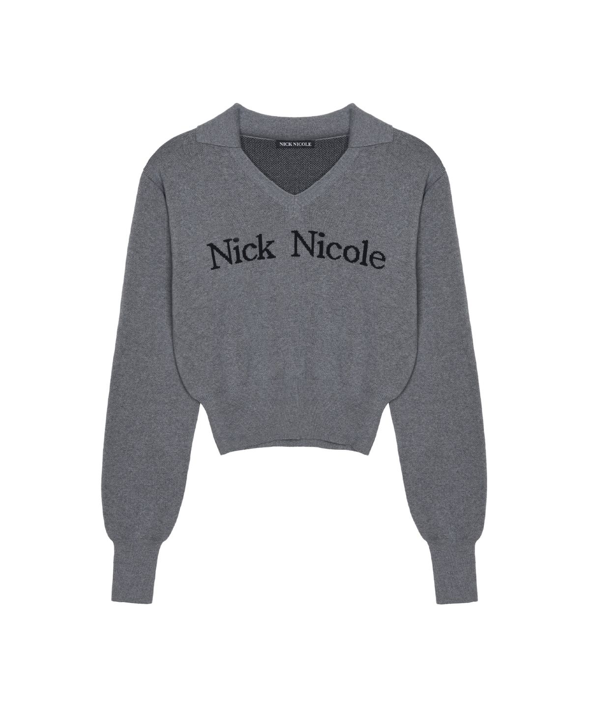 닉앤니콜(NICK&NICOLE) NICOLE COLOR BLOCK COLLAR KNIT_CHARCOAL