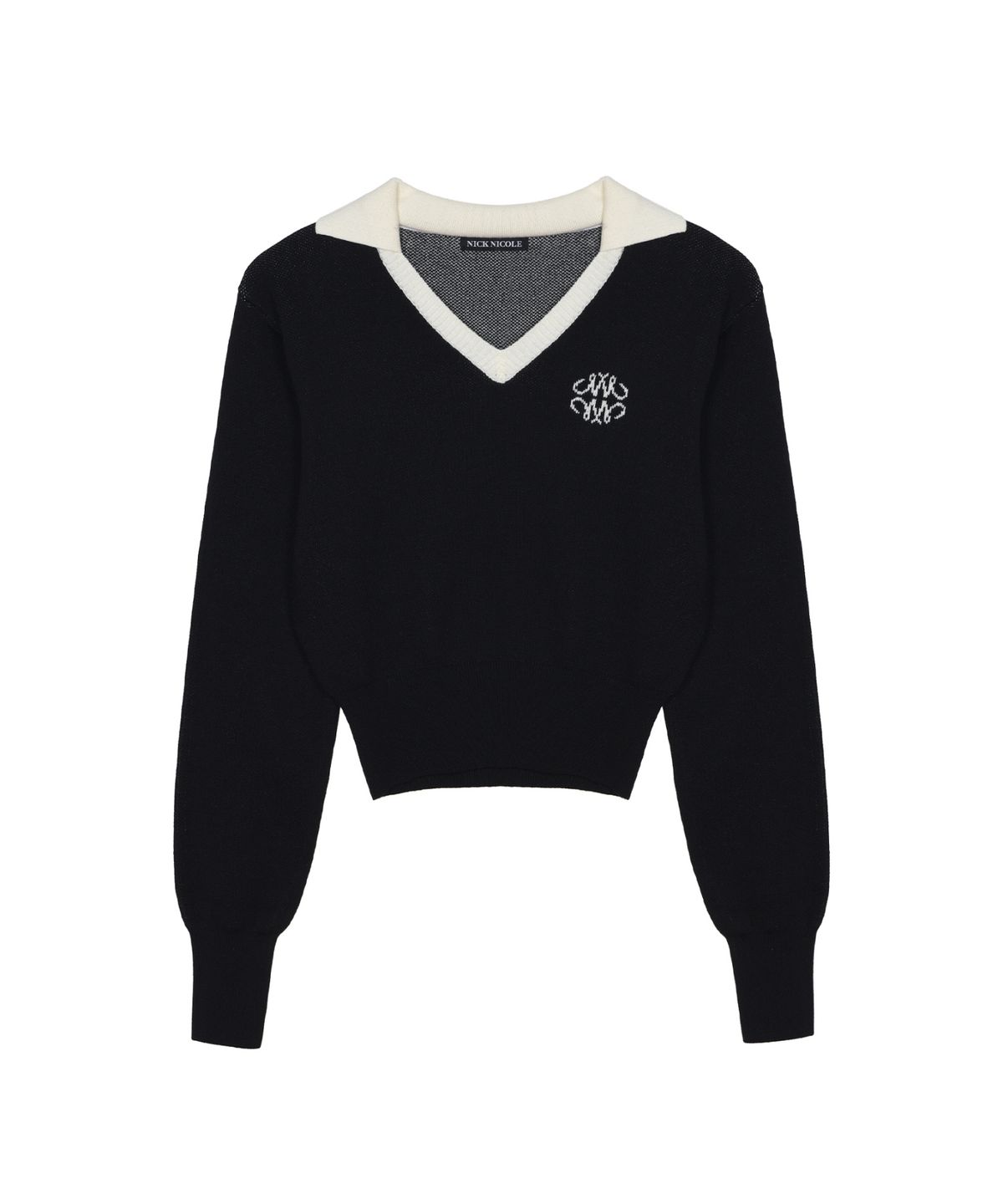 닉앤니콜(NICK&NICOLE) CLASSIC COLOR BLOCK COLLAR KNIT_BLACK
