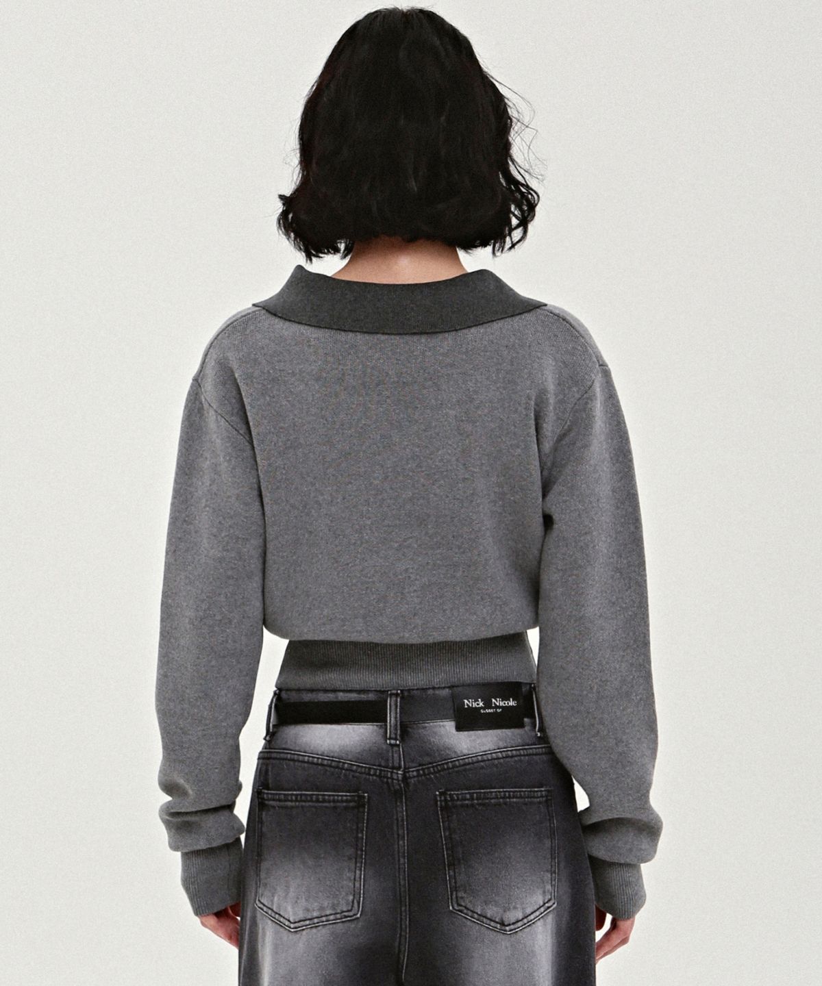 닉앤니콜(NICK&NICOLE) CLASSIC COLOR BLOCK COLLAR KNIT_CHARCOAL