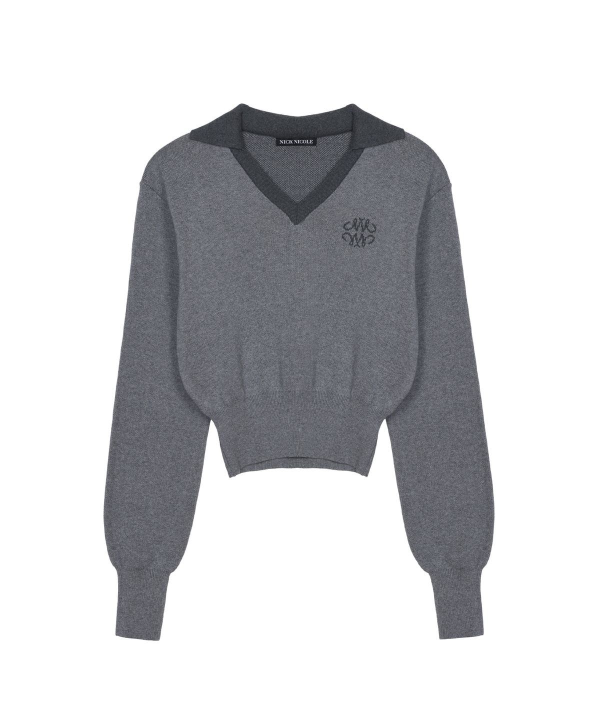 닉앤니콜(NICK&NICOLE) CLASSIC COLOR BLOCK COLLAR KNIT_CHARCOAL