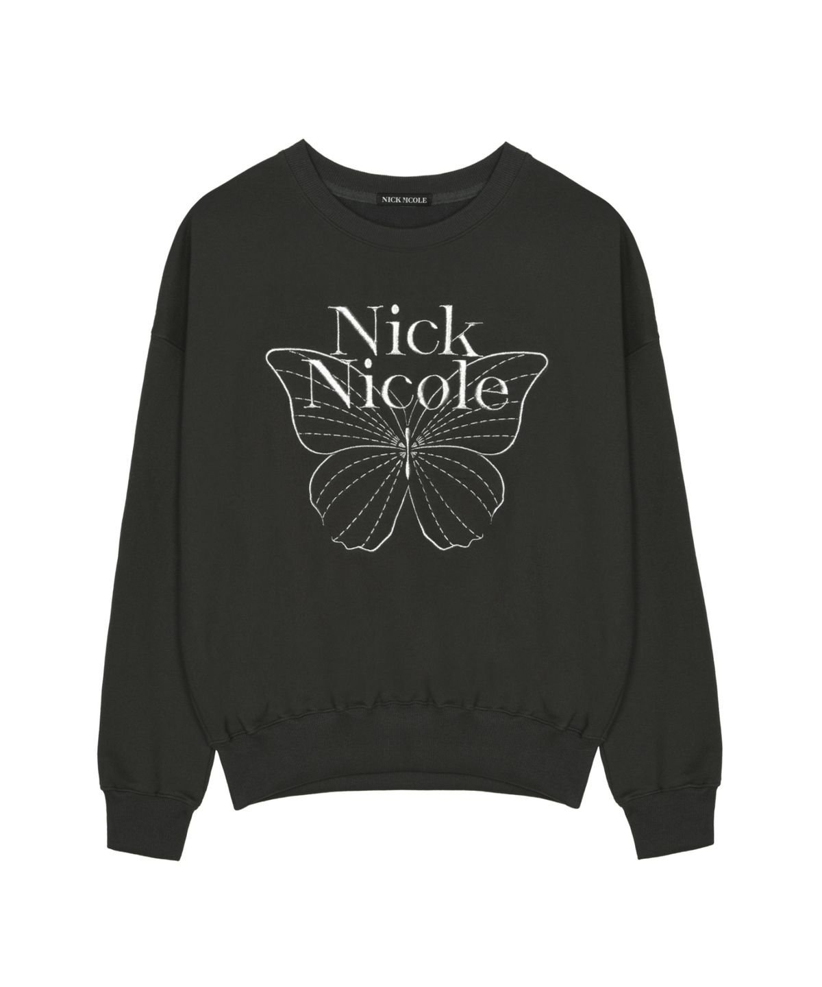 닉앤니콜(NICK&NICOLE) VOLUME BUTTERFLY SIGNATURE SWEATSHIRT_CHARCOAL SILVER