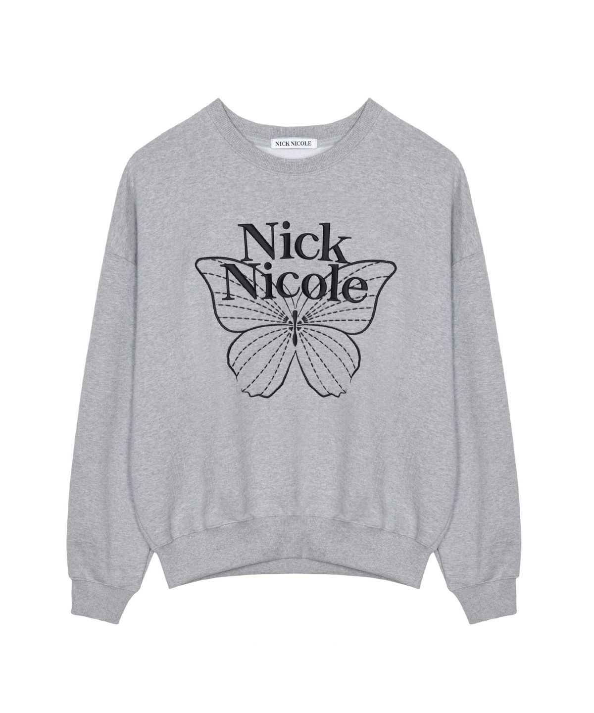 닉앤니콜(NICK&NICOLE) VOLUME BUTTERFLY SIGNATURE SWEATSHIRT_GRAY BLACK