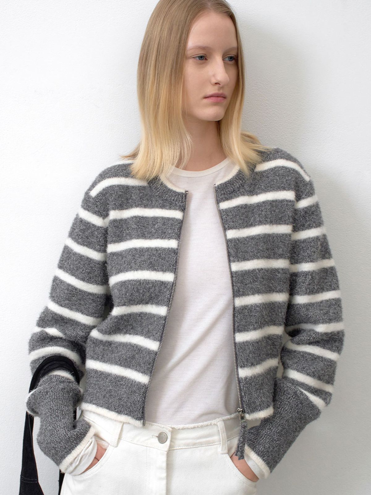 아틀리에 나인(ATELIER NAIN) ESSENTIAL SAGE STRIPE CARDIGAN(CD-2176)