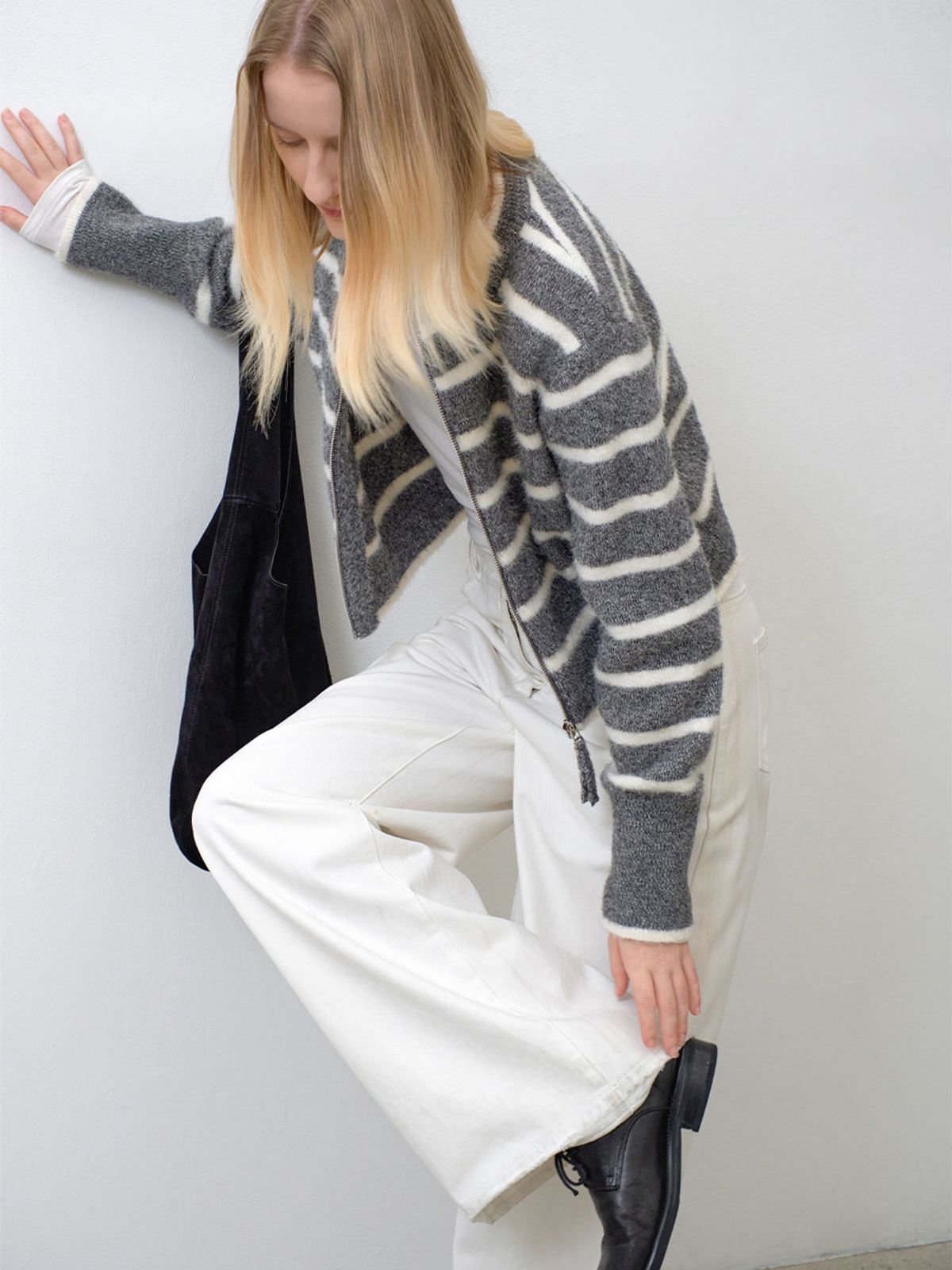 아틀리에 나인(ATELIER NAIN) ESSENTIAL SAGE STRIPE CARDIGAN(CD-2176)