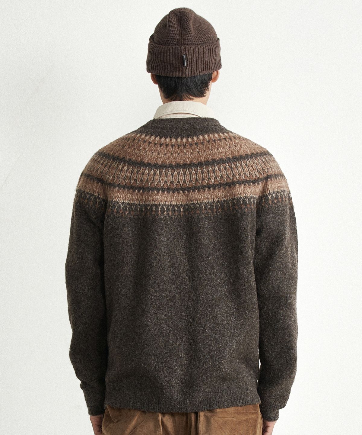힐리먼트(HELEMENT) 노르딕 패턴 포켓 풀오버 (BROWN)