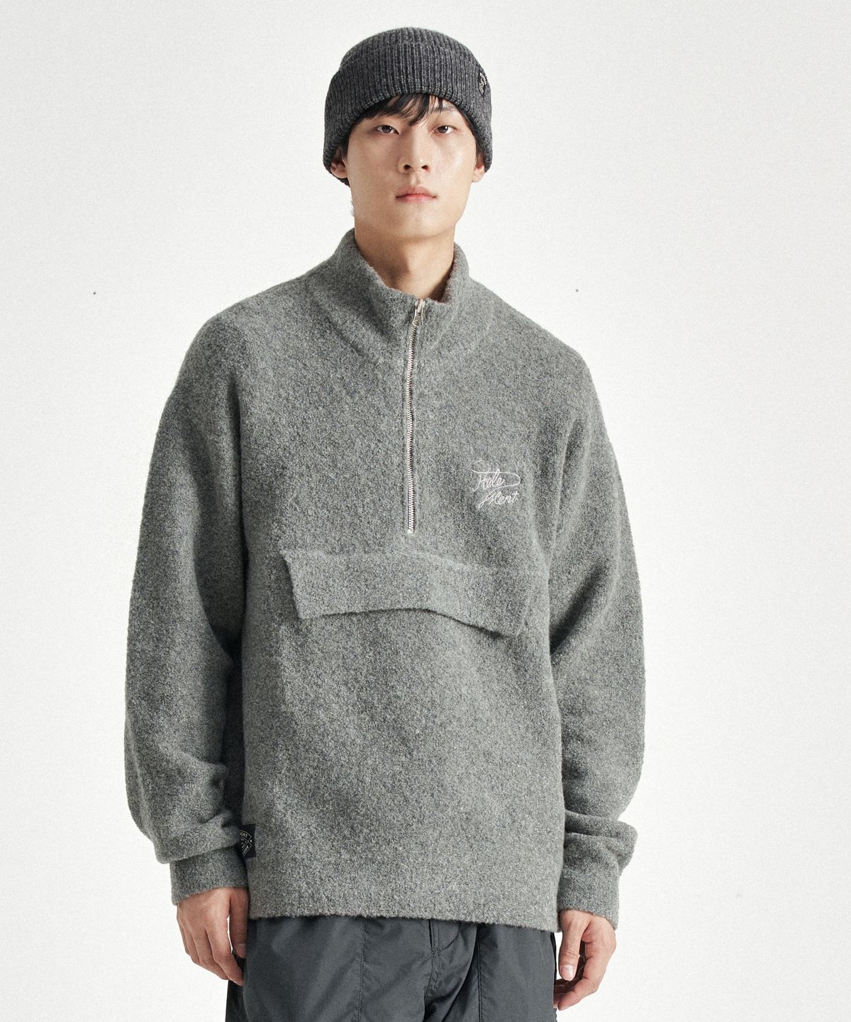 힐리먼트(HELEMENT) 페블리 하프 집업 니트 (GREY)