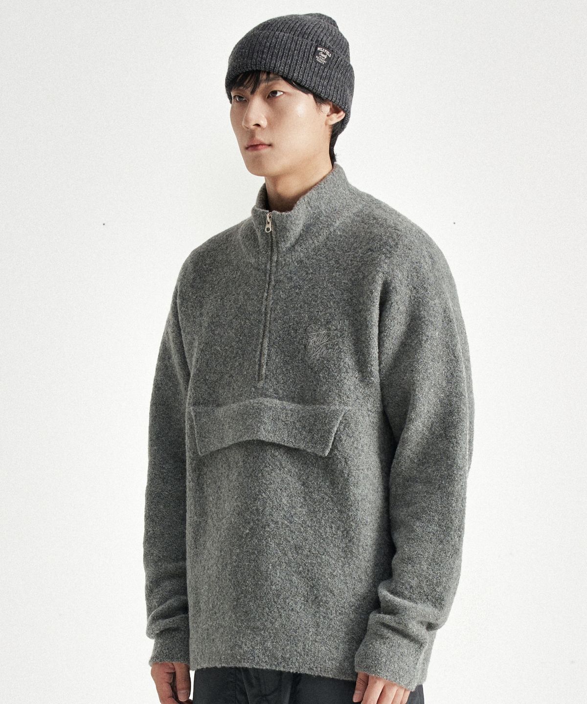 힐리먼트(HELEMENT) 페블리 하프 집업 니트 (GREY)