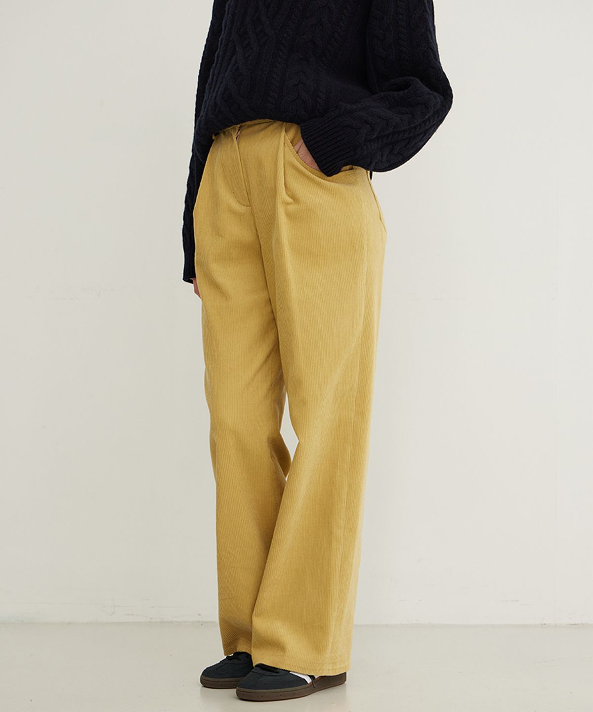 스텝어라운드(STEP AROUND) Corduroy Flap Detail Wide Pants_MUSTARD