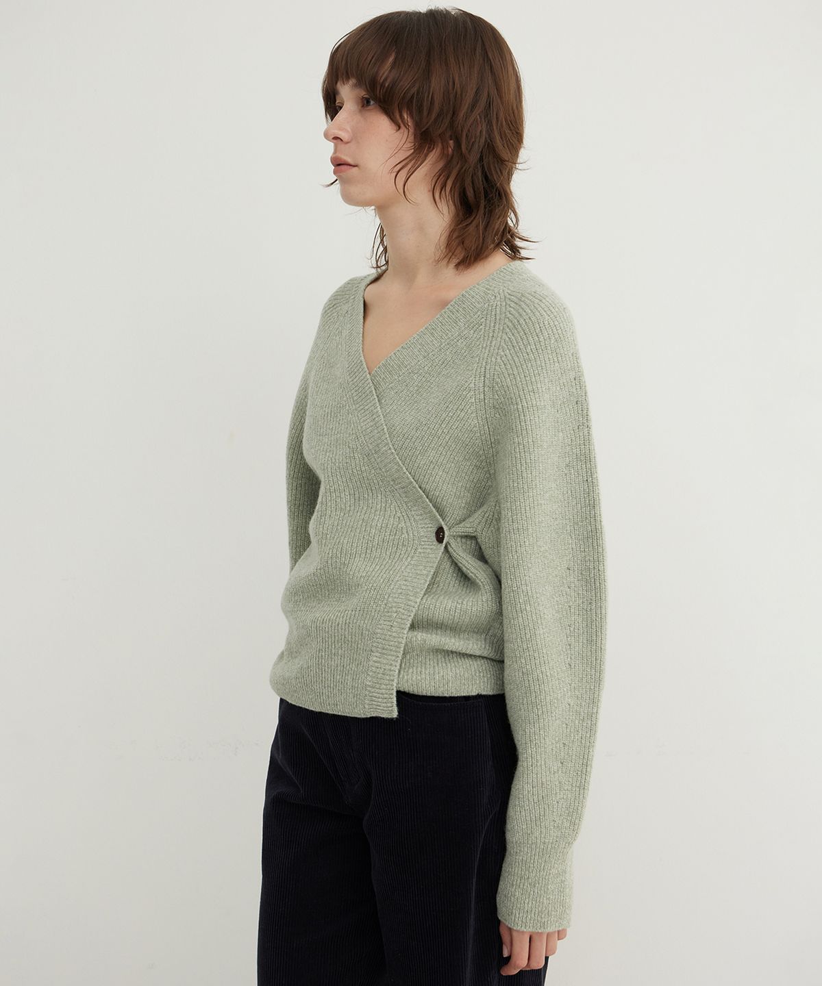스텝어라운드(STEP AROUND) Alpaca Blend Wrap Cardigan_SAGE GREEN