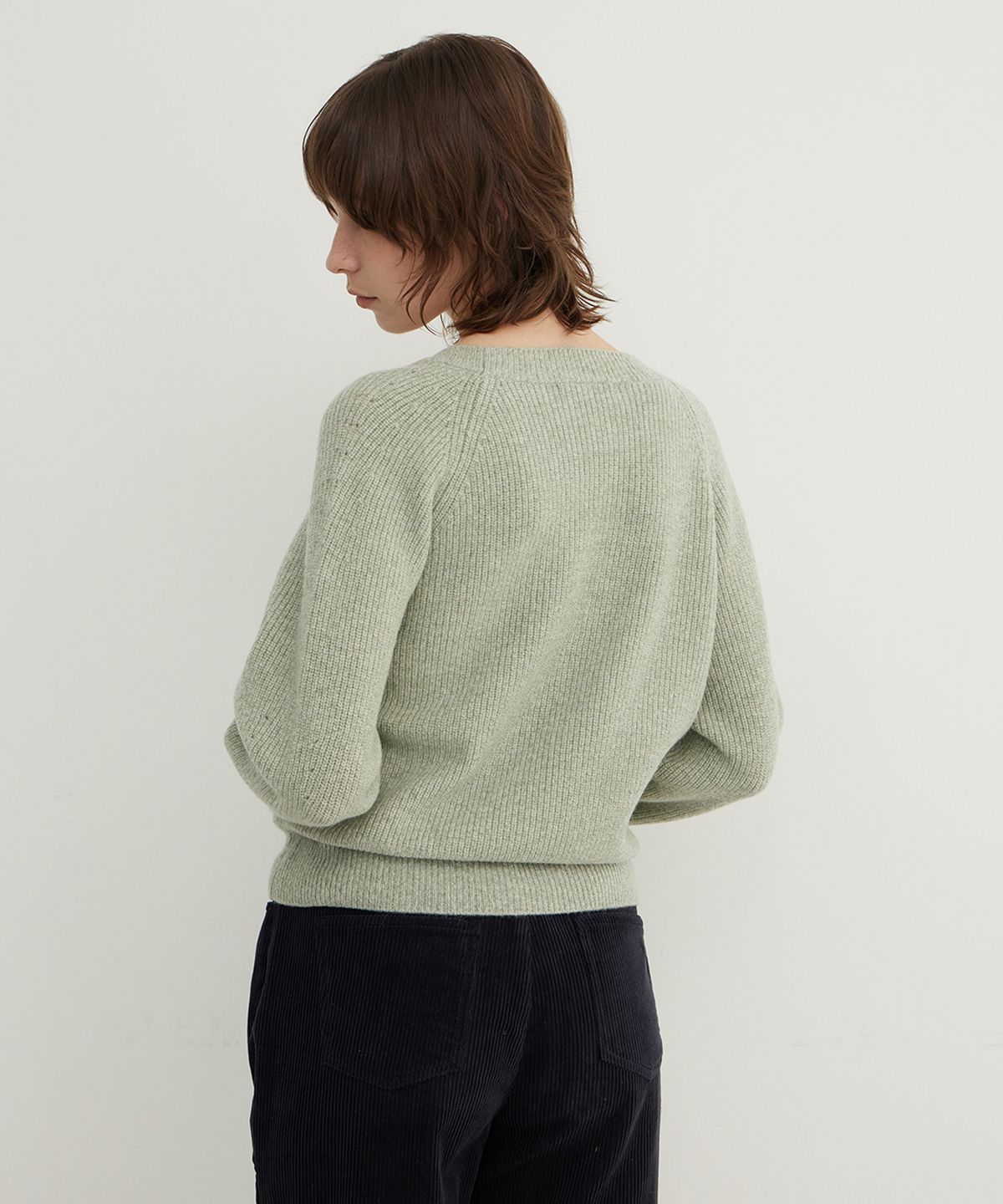 스텝어라운드(STEP AROUND) Alpaca Blend Wrap Cardigan_SAGE GREEN