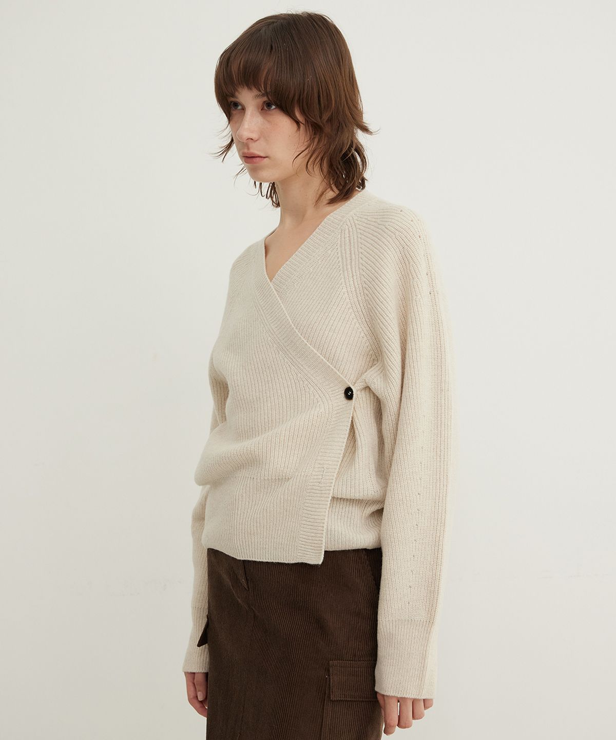 스텝어라운드(STEP AROUND) Alpaca Blend Wrap Cardigan_MIST