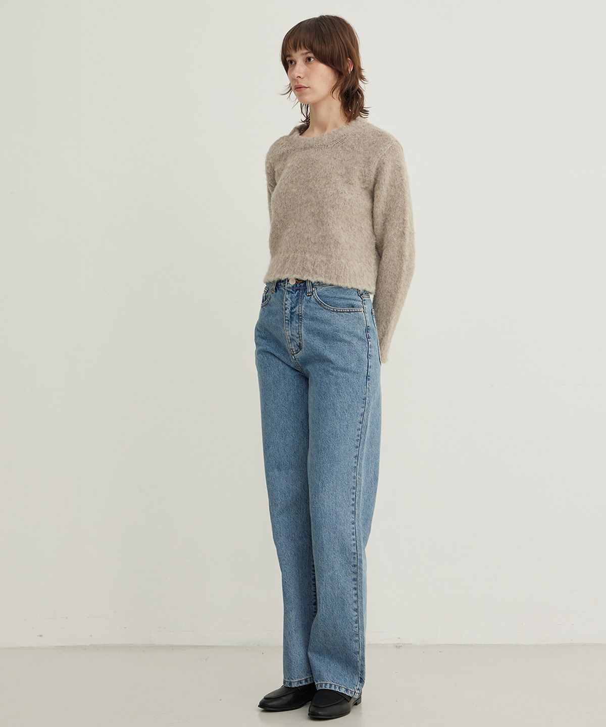 스텝어라운드(STEP AROUND) Brushed Crop Round knit_SANDSTONE