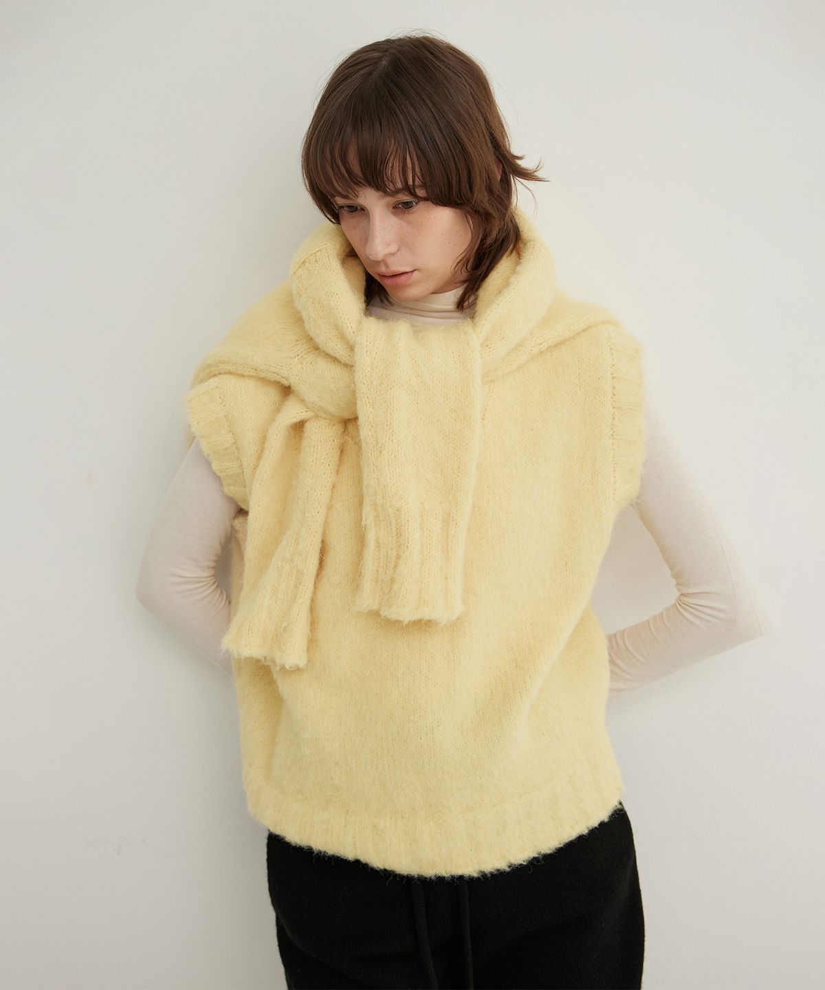 스텝어라운드(STEP AROUND) Brushed Knit Vest_BUTTER CREAM