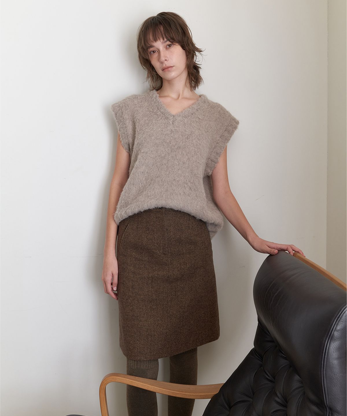 스텝어라운드(STEP AROUND) Brushed Knit Vest_SAND STONE