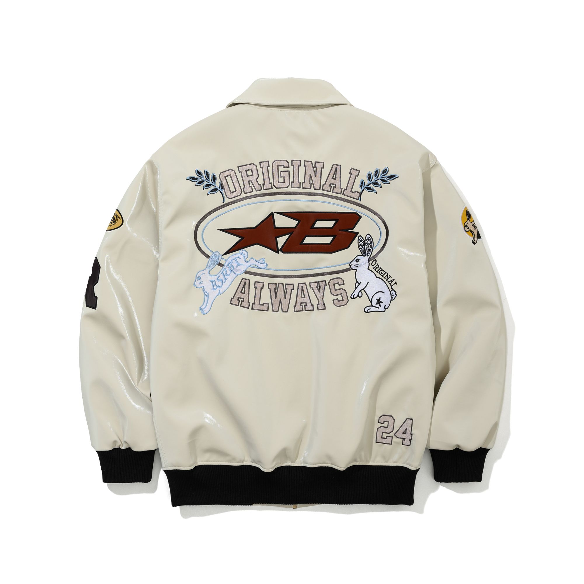 BSRABBITTRIPPYRB＆STAR B VARSITY JACKET MUSINSA | BSRABBIT Star B Varsity Jacket Vintage Leather Black