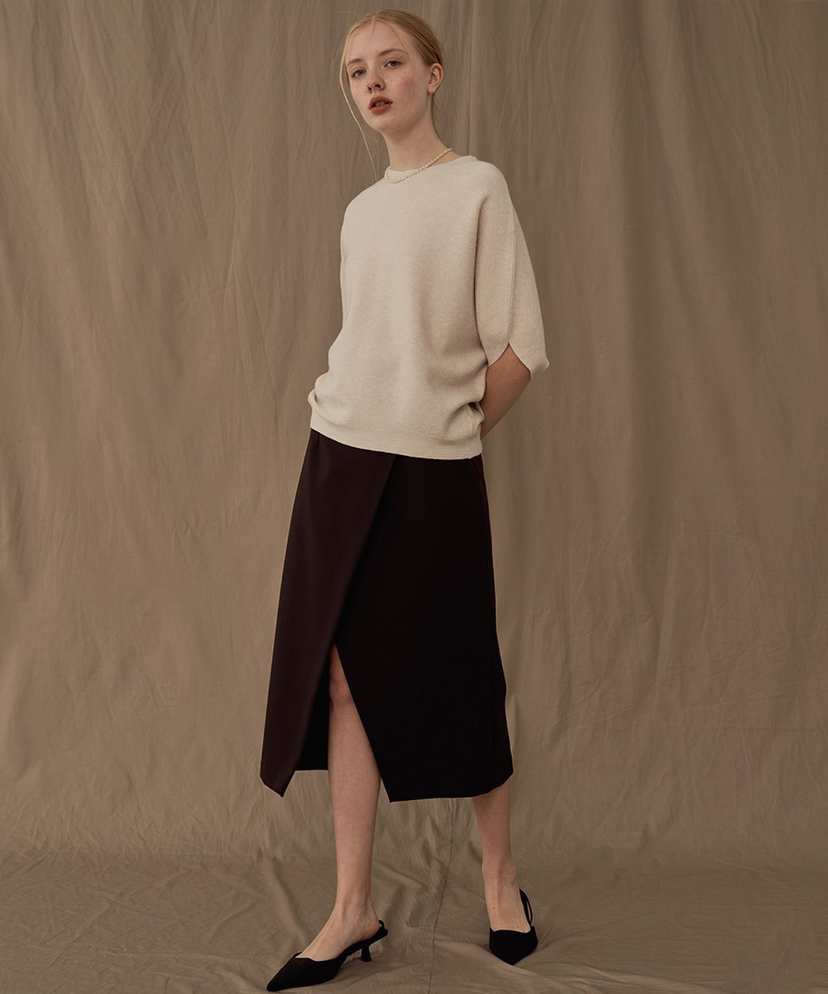 바스카라(VASCARA) Batwing Sleeve Round neck Half Knitwear (5colors)