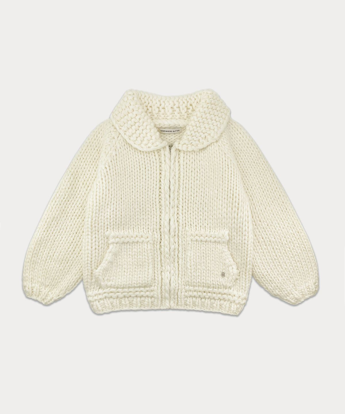 썸웨어버터(SOMEWHEREBUTTER) Wool Handmade Sweater - Ivory