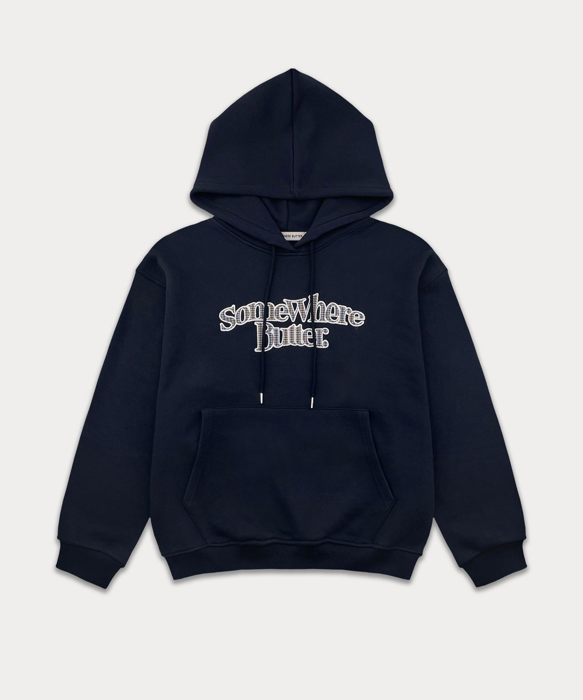 썸웨어버터(SOMEWHEREBUTTER) Check Wave Logo Hoodie - Navy