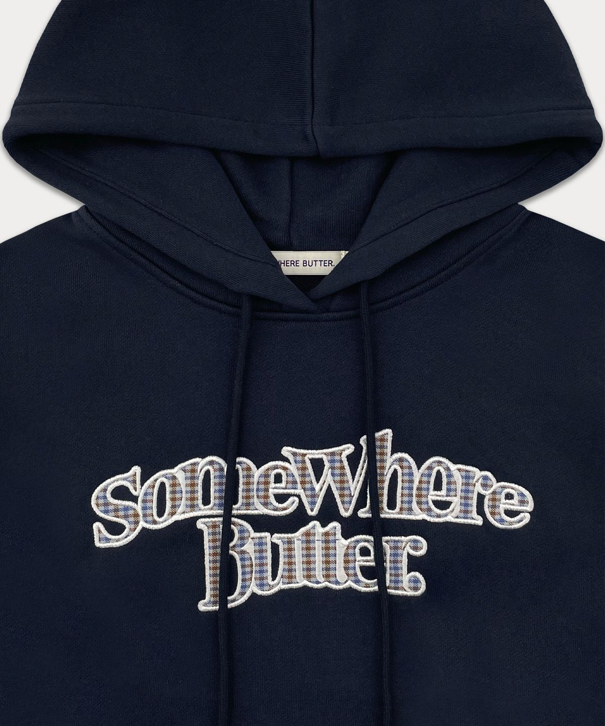썸웨어버터(SOMEWHEREBUTTER) Check Wave Logo Hoodie - Navy