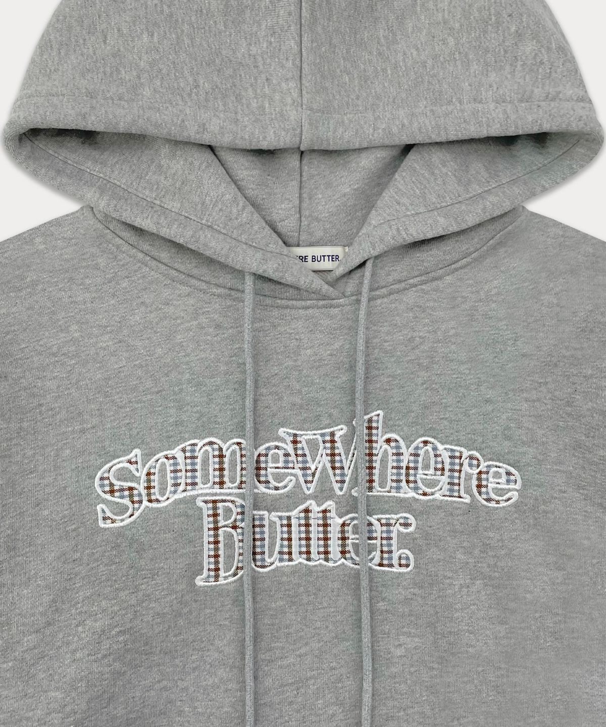 썸웨어버터(SOMEWHEREBUTTER) Check Wave Logo Hoodie - Grey