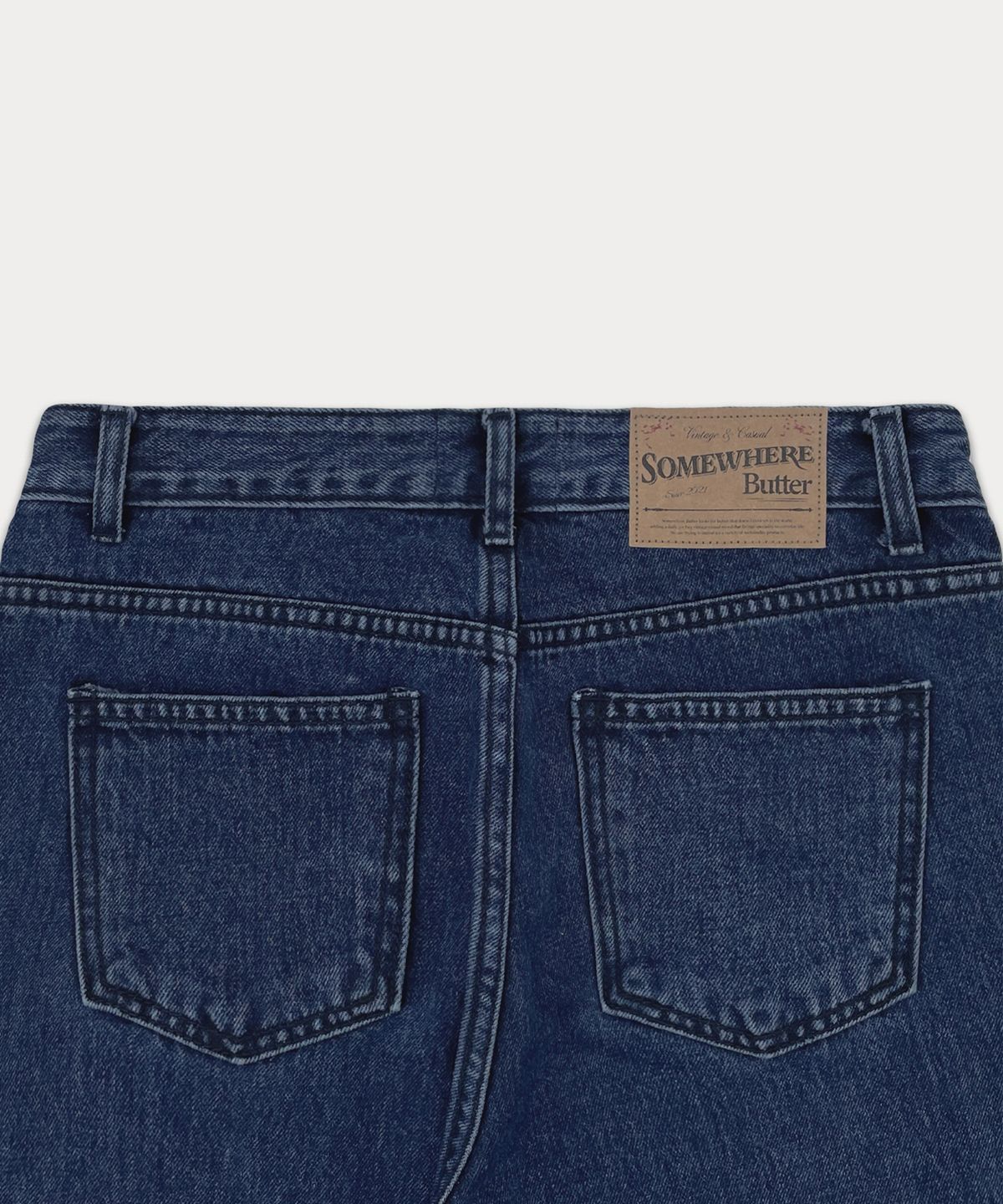 썸웨어버터(SOMEWHEREBUTTER) Jent Wide Deep Blue Denim Pants - Deep Blue