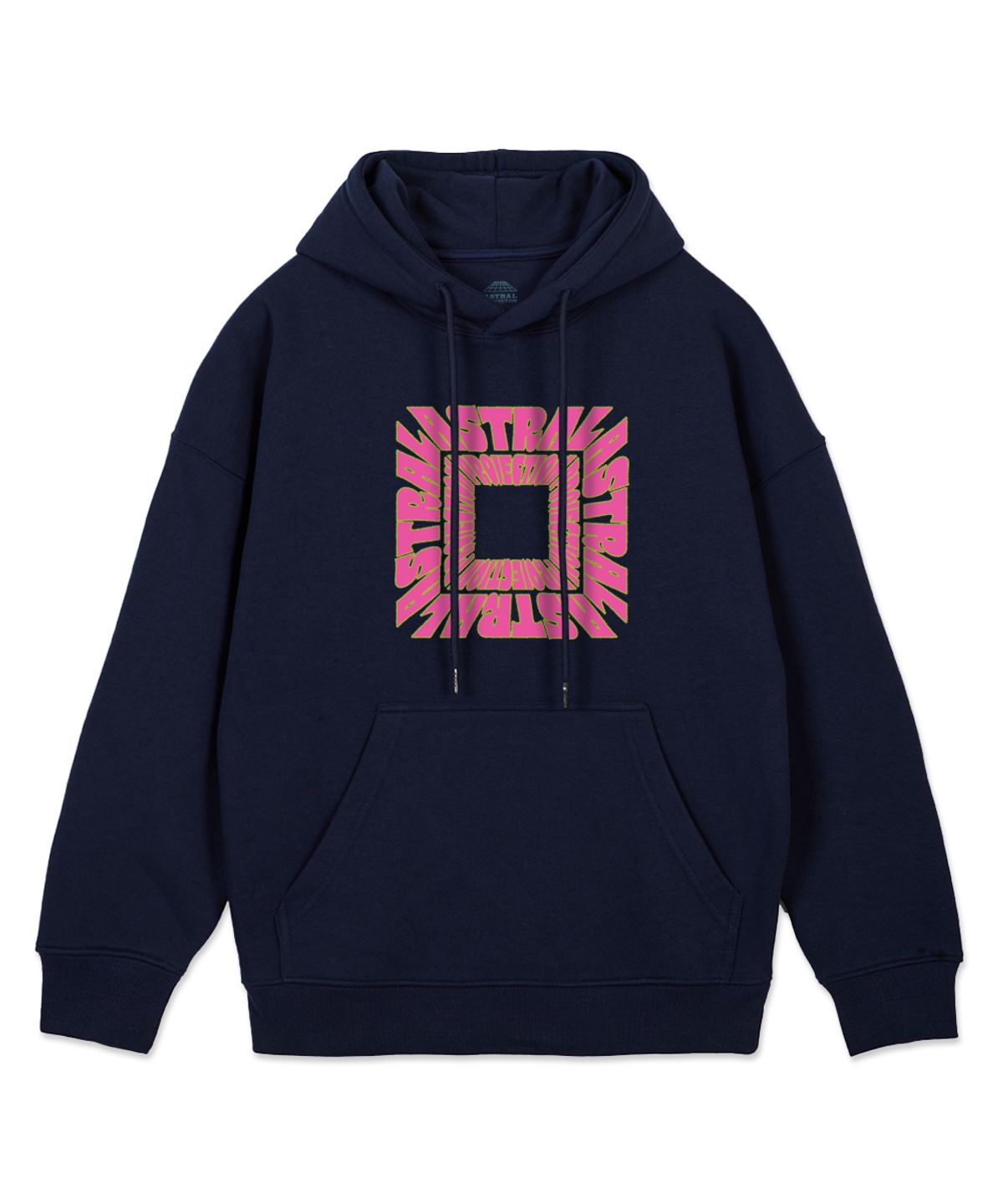 아스트랄 프로젝션(ASTRAL PROJECTION) 스퀘어 로고 오버핏 와이드 숄더 후디_네이비