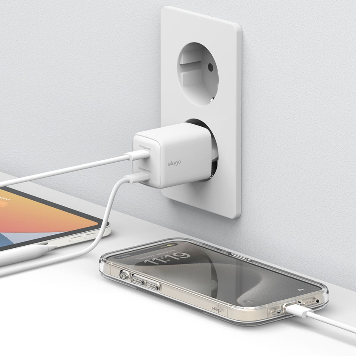 엘라고(ELAGO) 35W USB-C타입 고속 충전 듀얼 어댑터 +  C to C 고속 케이블 세트