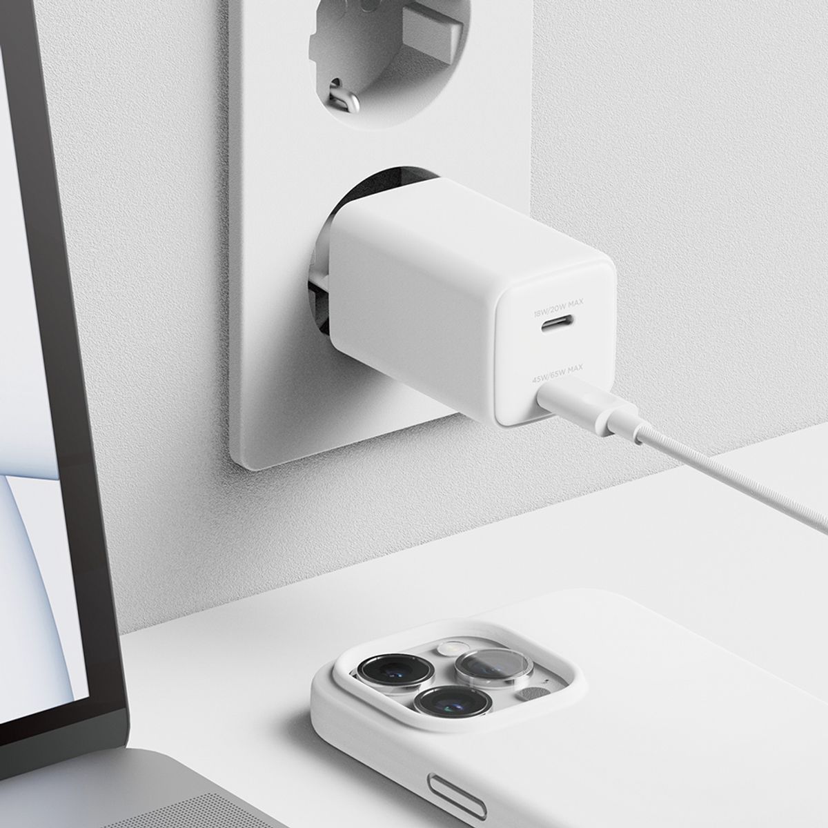 엘라고(ELAGO) 65W USB-C타입 고속 충전 듀얼 어댑터 + C to C 고속 케이블 세트