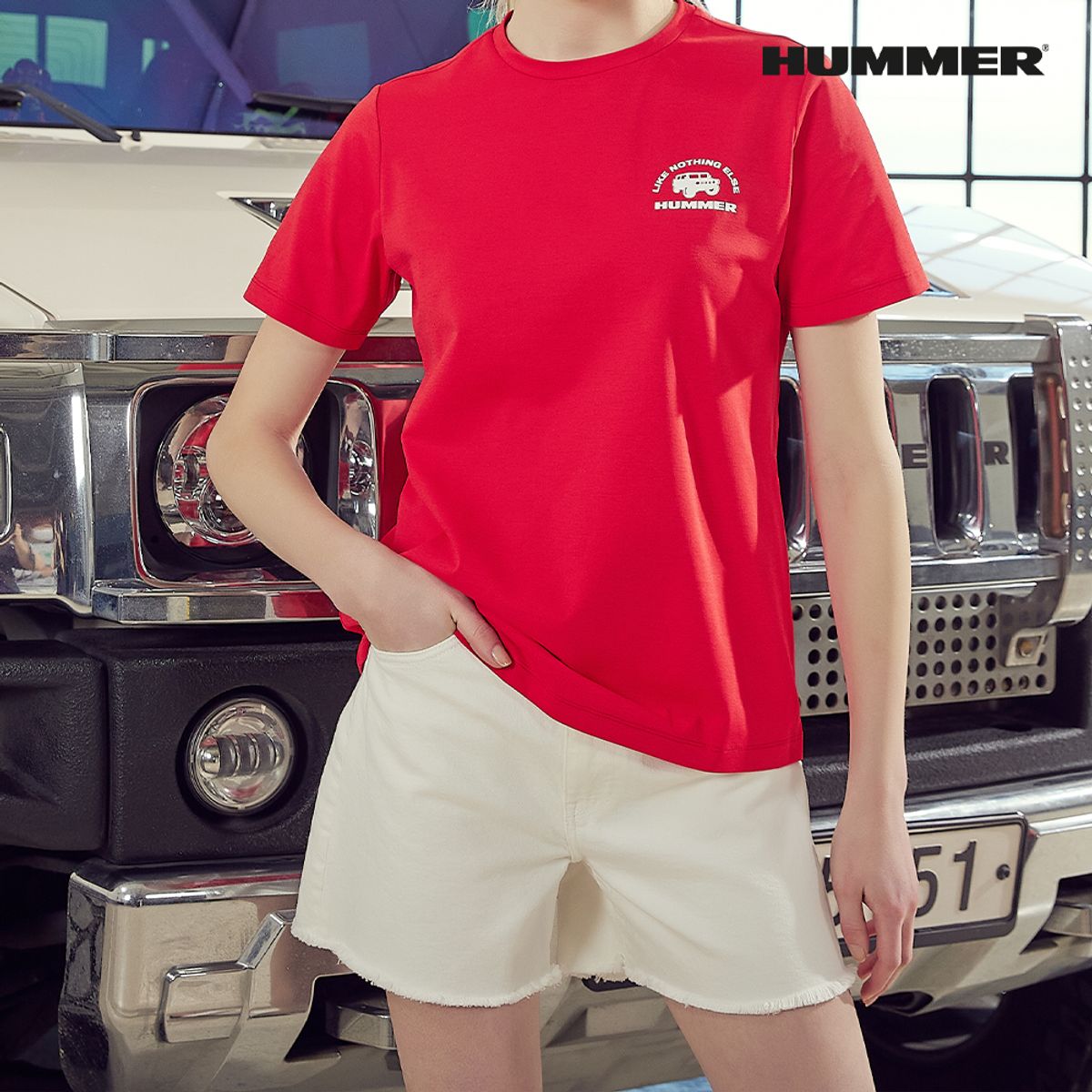 험머(HUMMER) 우먼 테크터프 스포츠 반팔 티셔츠 레드