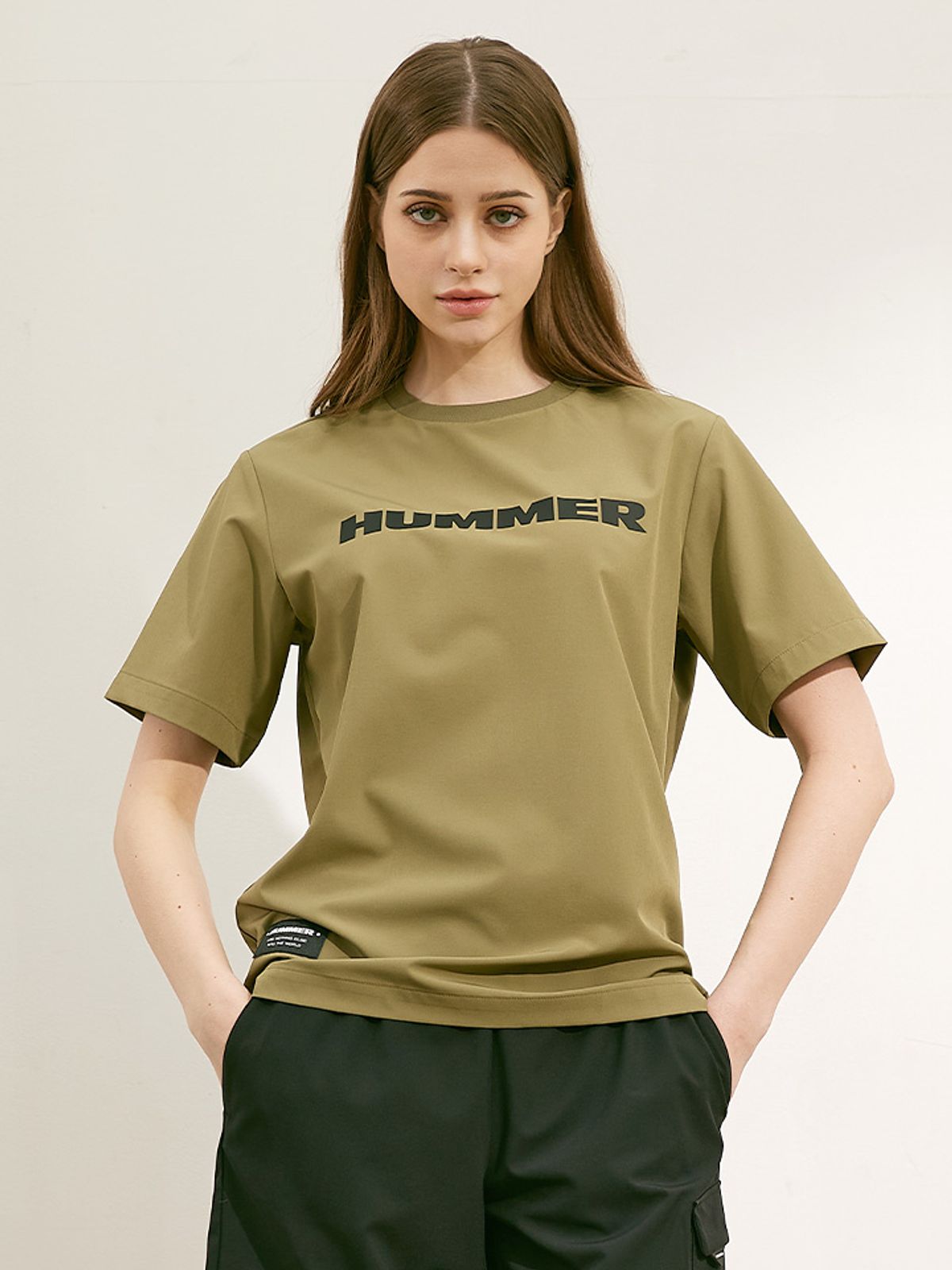 험머(HUMMER) 우먼 H4 라이크라 써머 반팔 티셔츠 카키