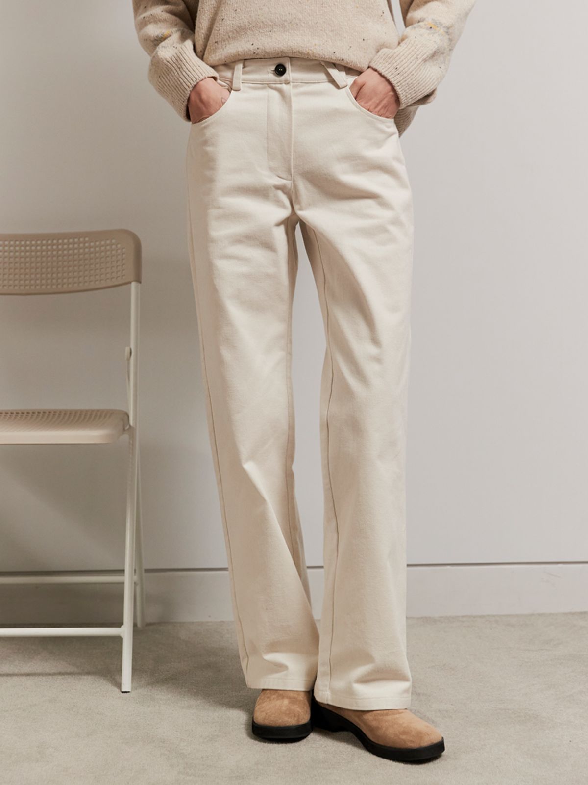 오앨(OUEL) SEMI WIDE COTTON PANTS_CREAM