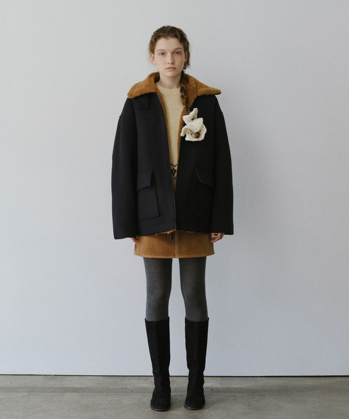 유라고(URAGO) Shearling collar wool half coat
