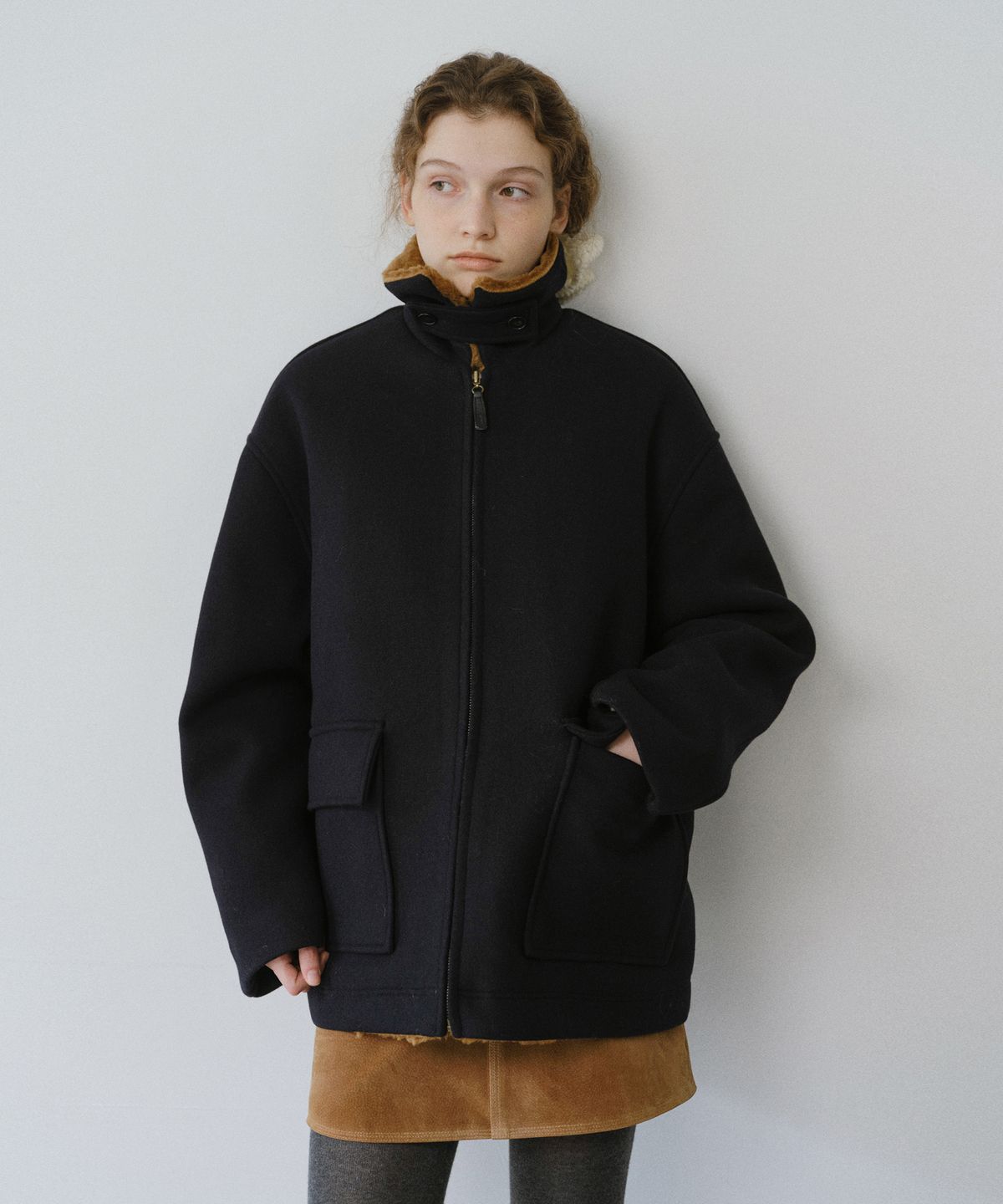 유라고(URAGO) Shearling collar wool half coat