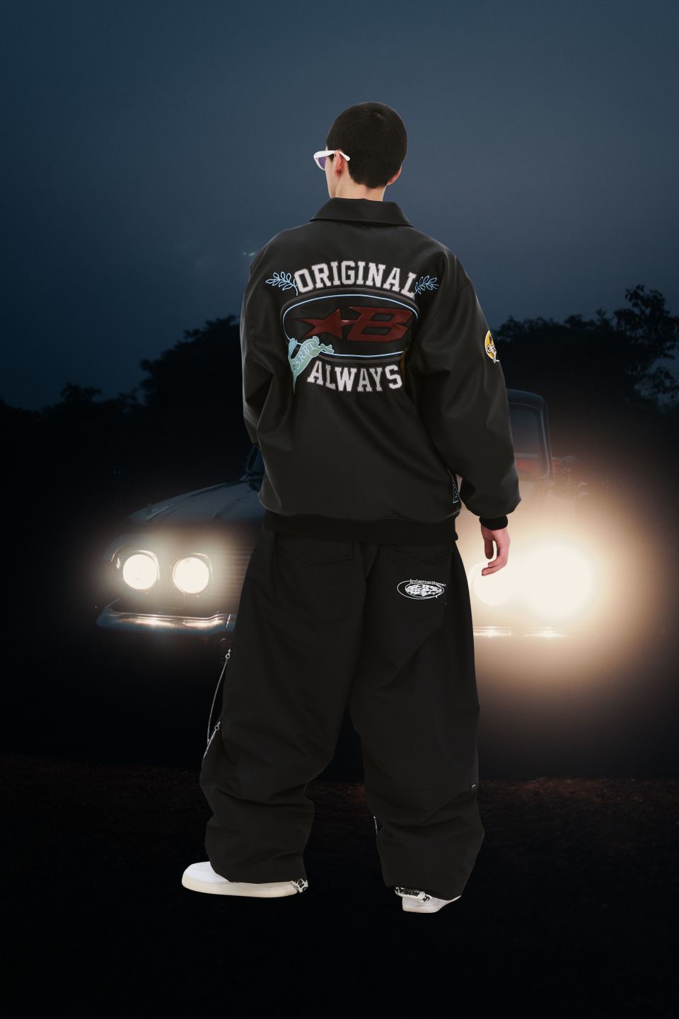 MUSINSA | BSRABBIT Star B Varsity Jacket Vintage Leather Black