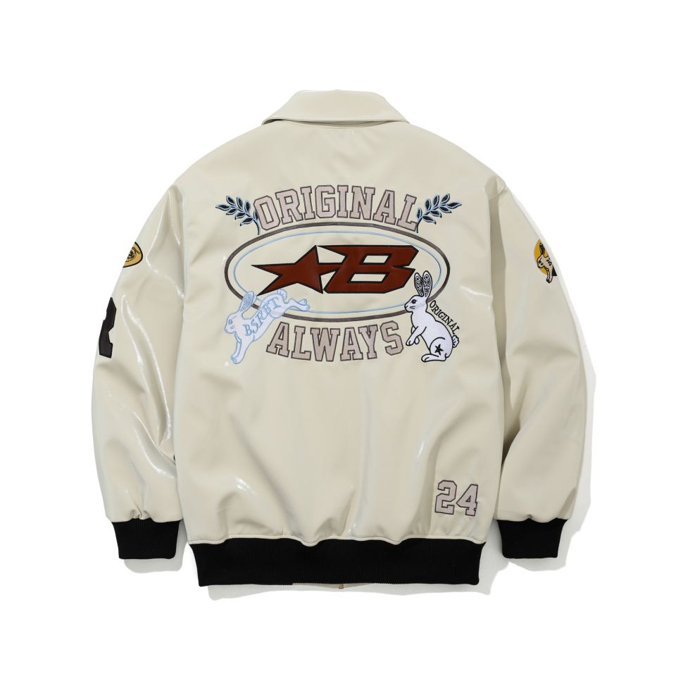 MUSINSA | BSRABBIT Star B Varsity Jacket Vintage Leather White