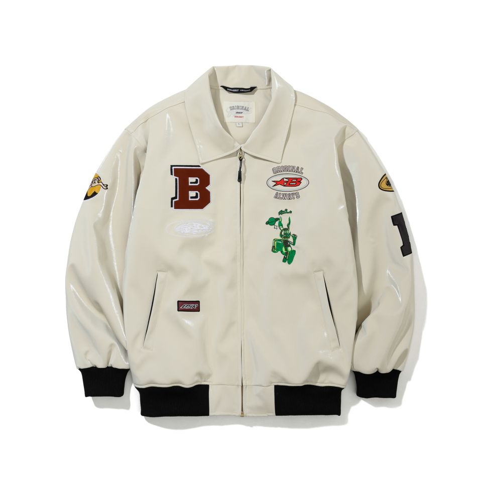MUSINSA | BSRABBIT Star B Varsity Jacket Vintage Leather White