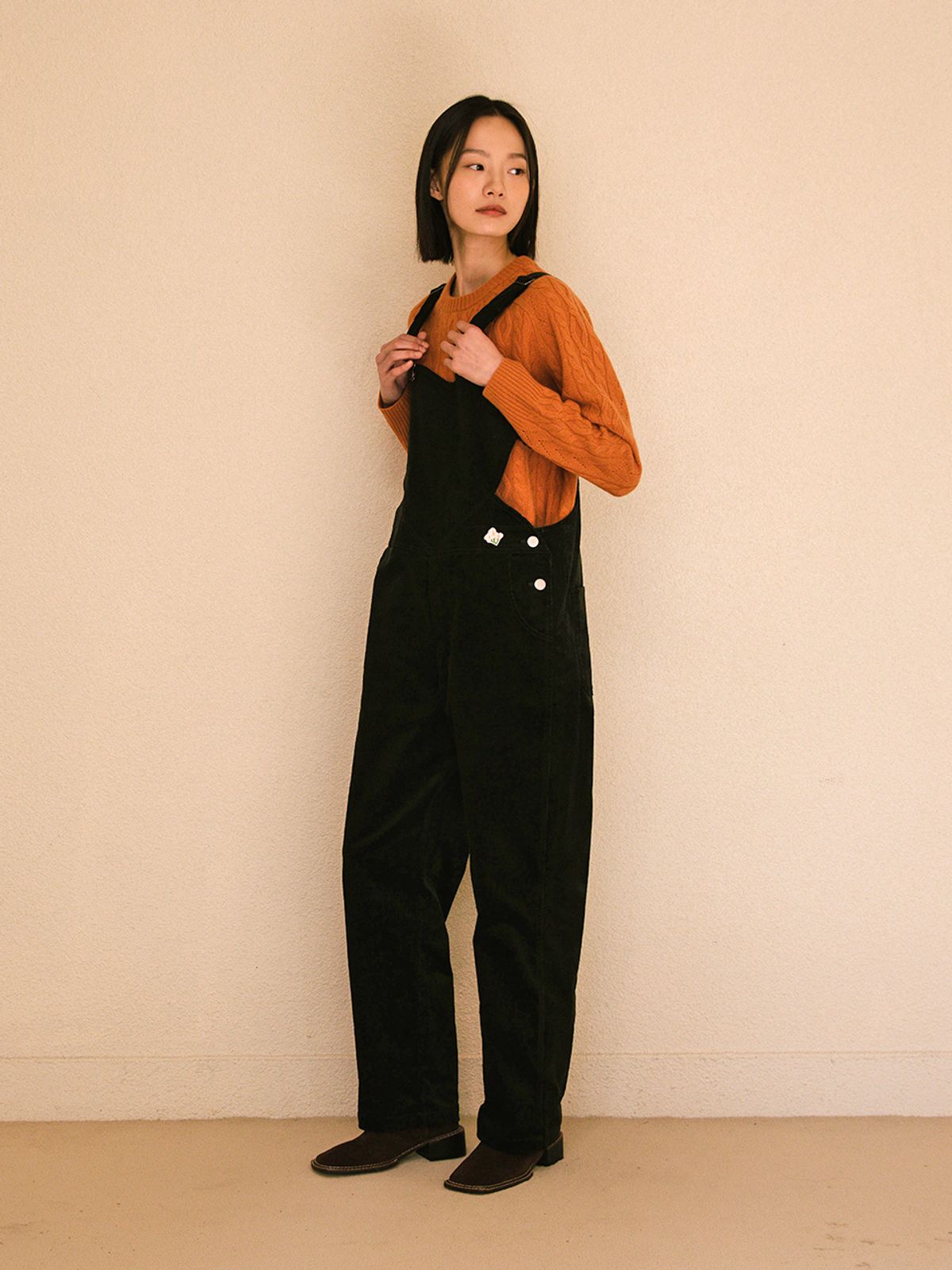 빈센트네이비(VINCENT NAVY) 코듀로이 하트 오버올_다크 그린