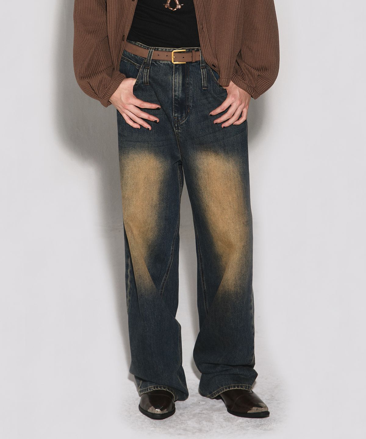웨슬리 휴스턴(WESLEYHYUSTON) DOUBLE BELT LOOP WIDE DENIM PANTS BROWN