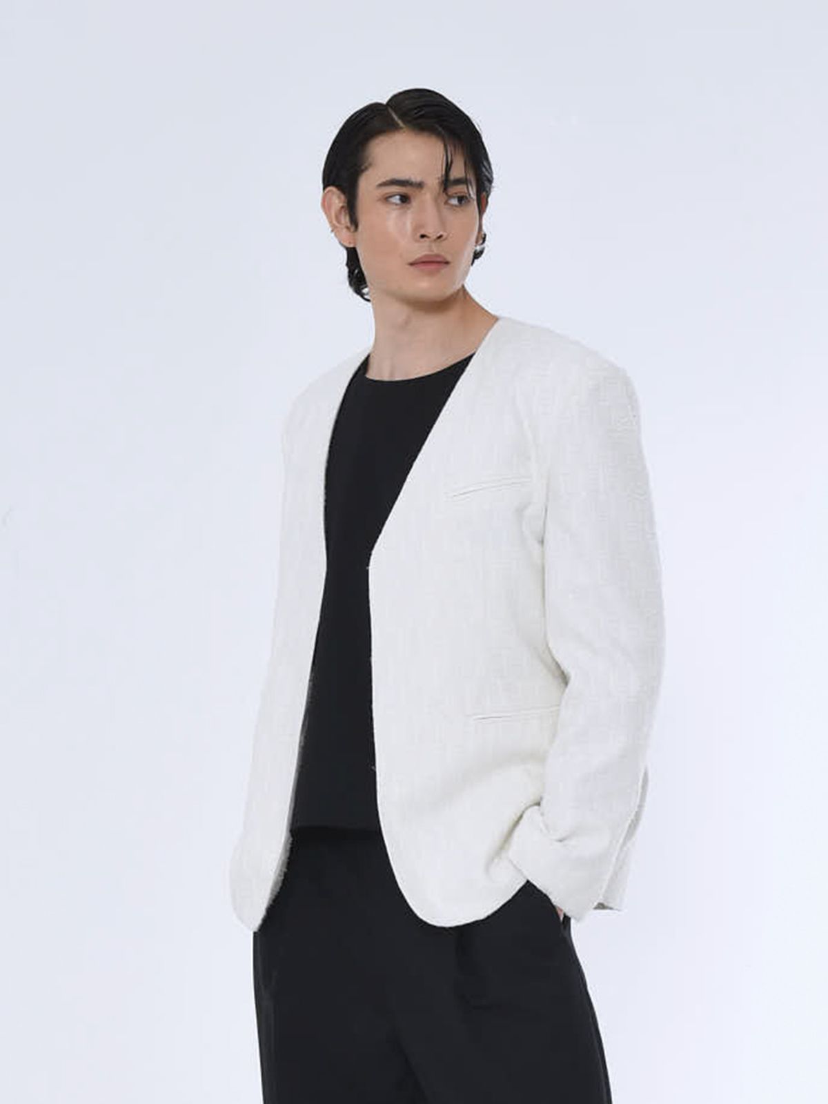 더발론(THE BALLON) MENS COLLARLESS TAILORED JACKET_WHITE