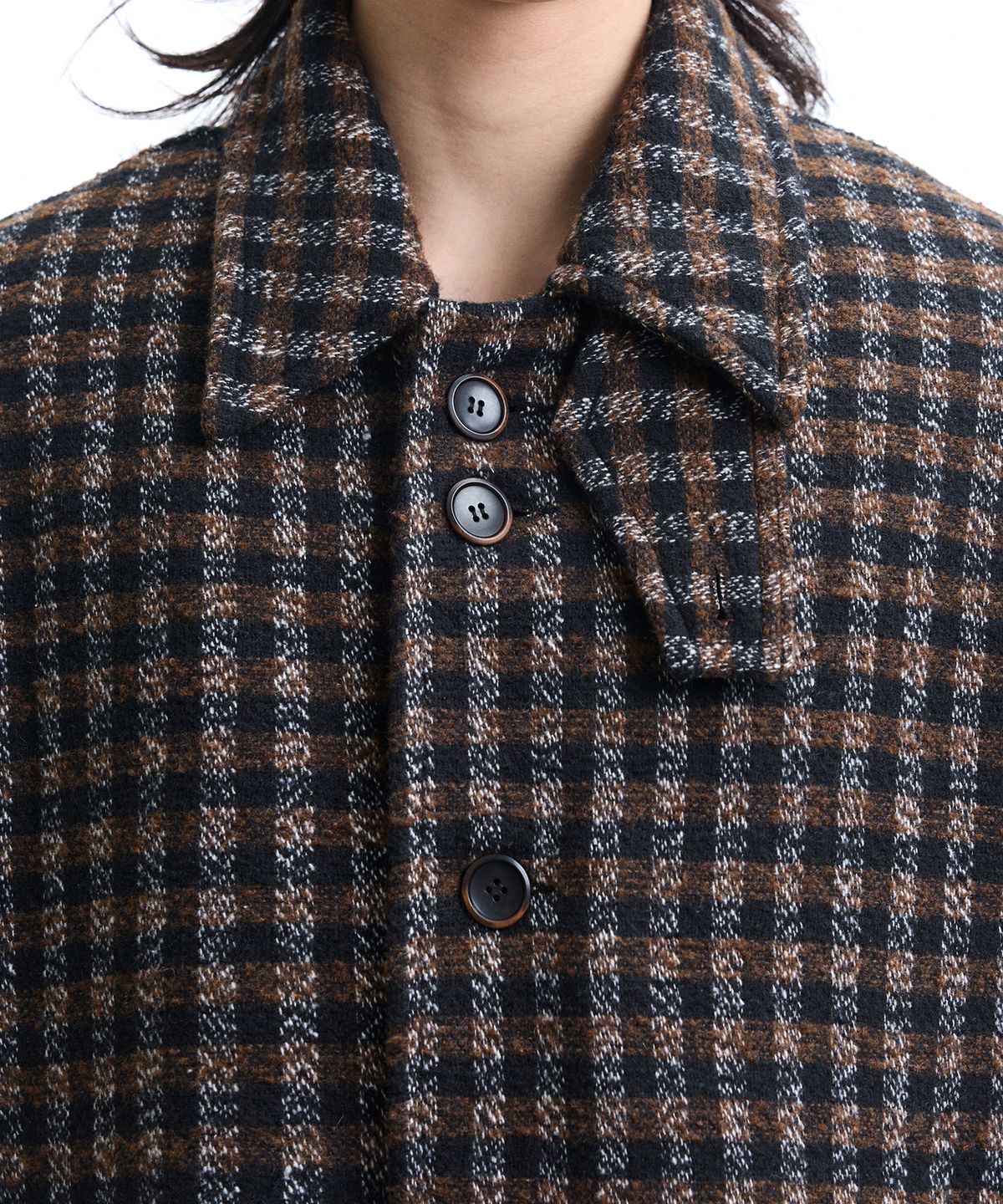 웨슬리 휴스턴(WESLEYHYUSTON) WYATT CHECK BALMACAAN COAT BROWN