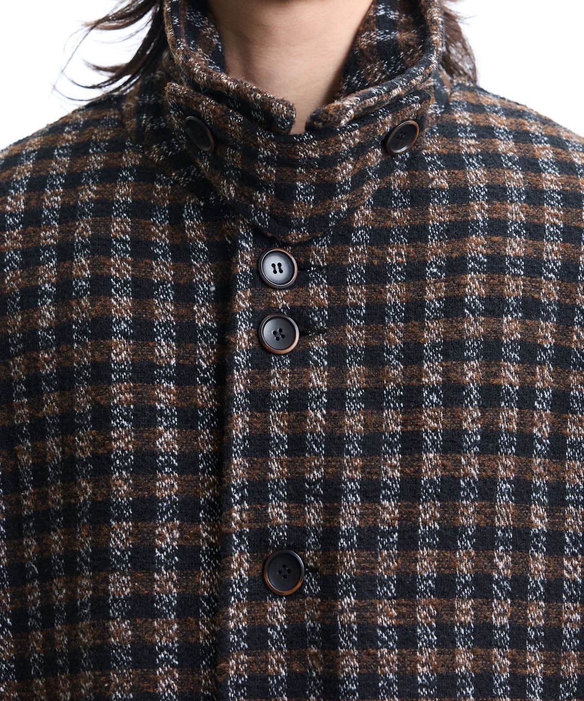 웨슬리 휴스턴(WESLEYHYUSTON) WYATT CHECK BALMACAAN COAT BROWN