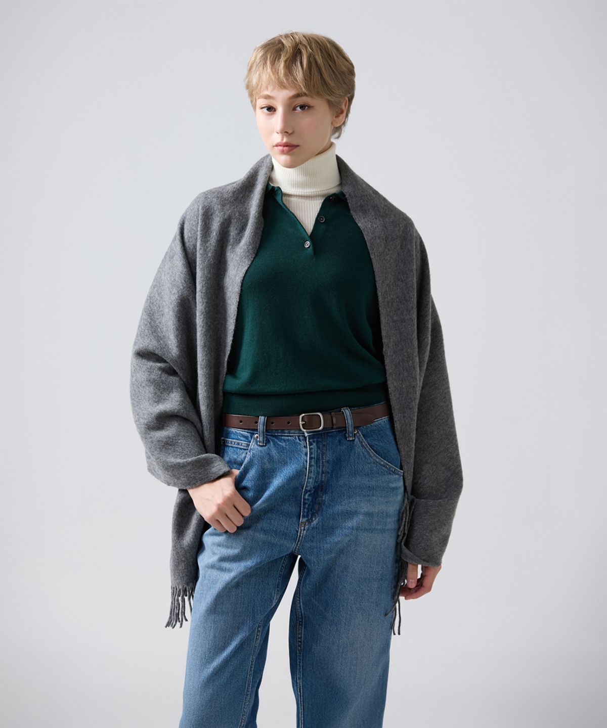 아브라함문(ABRAHAM MOON) 메리노울 숄 70cm - 그레이
