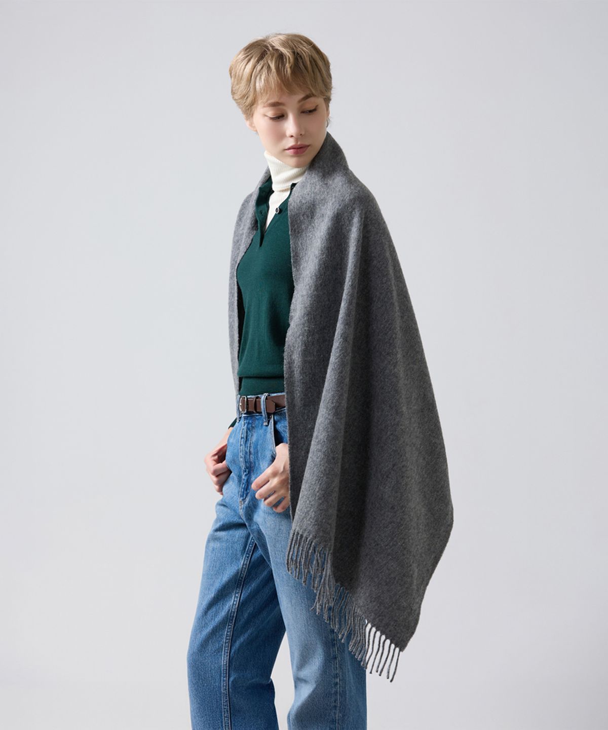 아브라함문(ABRAHAM MOON) 메리노울 숄 70cm - 그레이