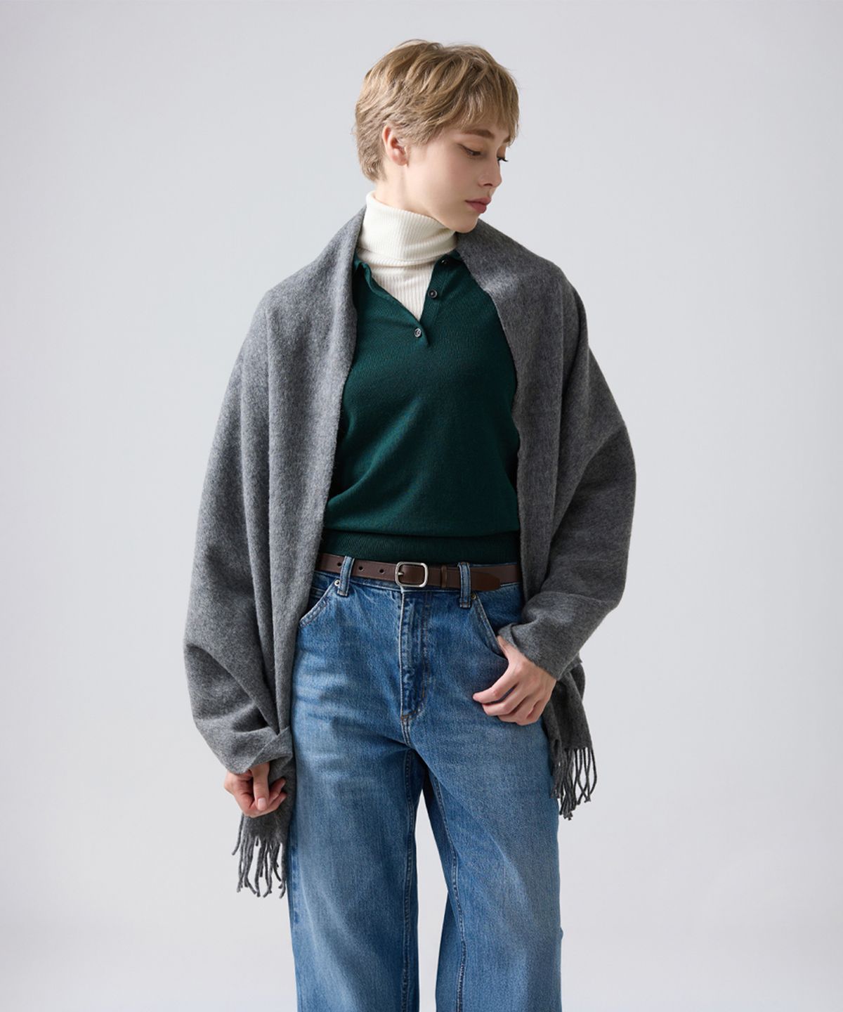 아브라함문(ABRAHAM MOON) 메리노울 숄 70cm - 그레이