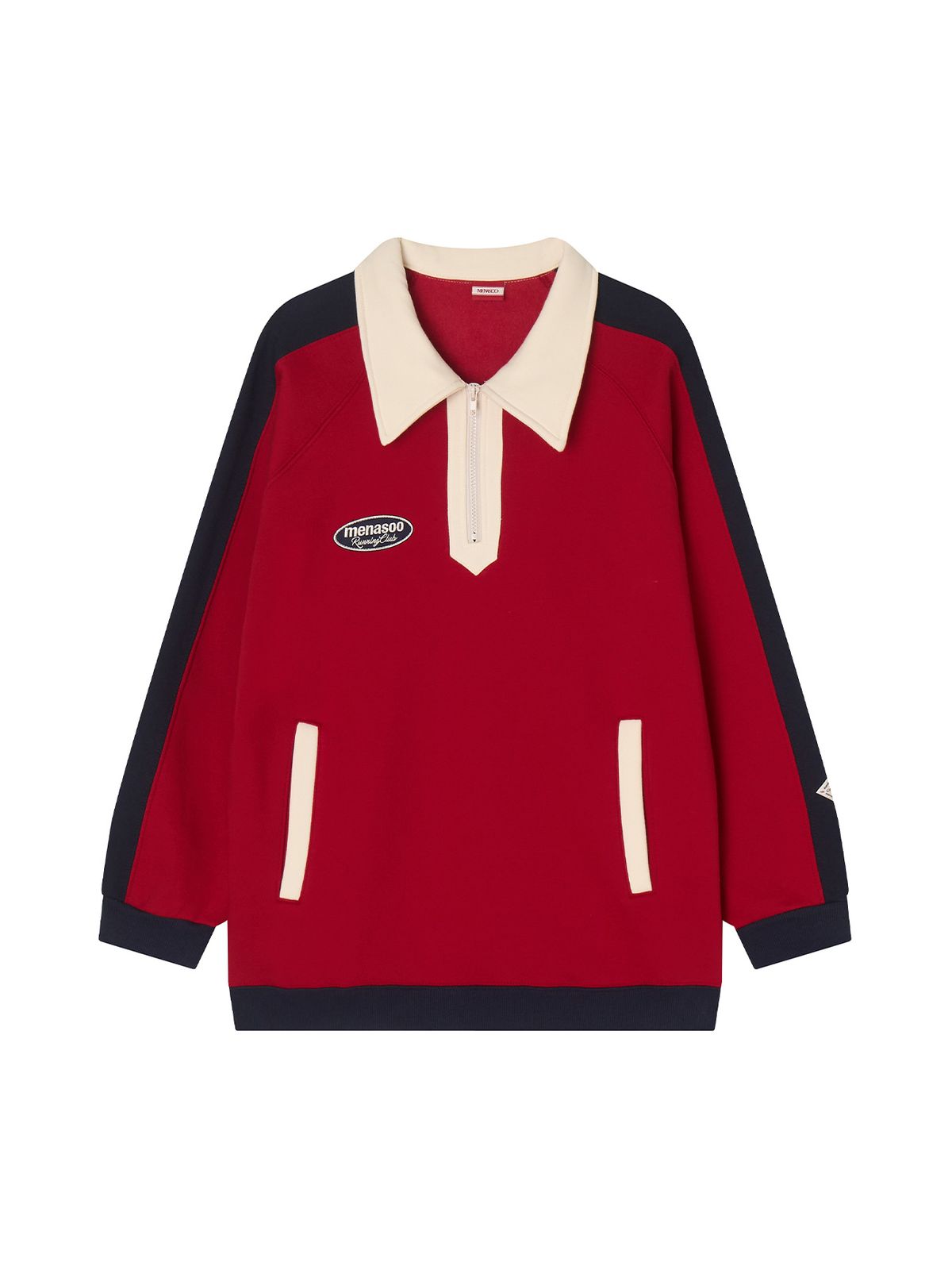 미나수(MENASOO) Color Combination Sweatshirt_Red_기모원단