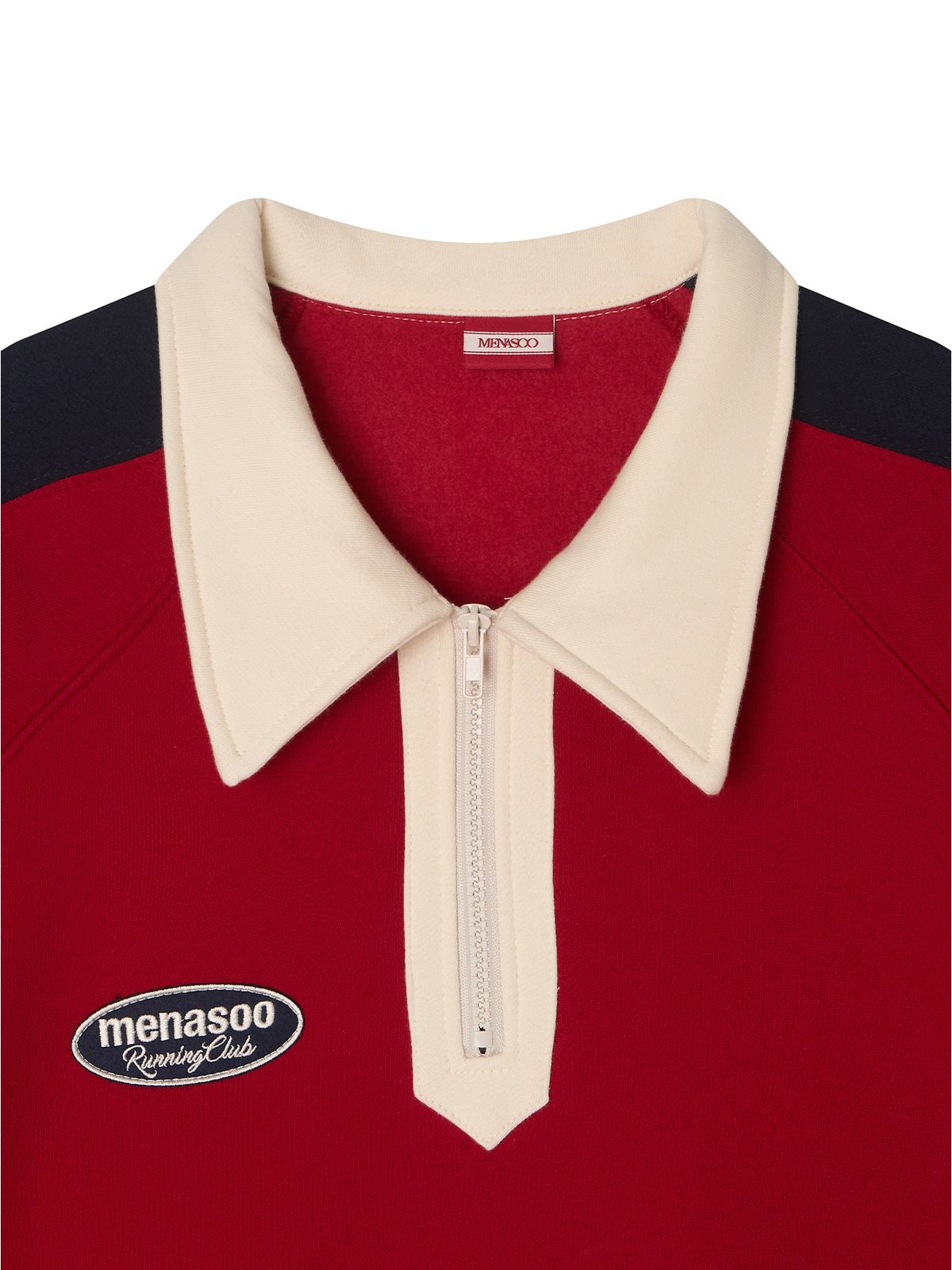 미나수(MENASOO) Color Combination Sweatshirt_Red_기모원단